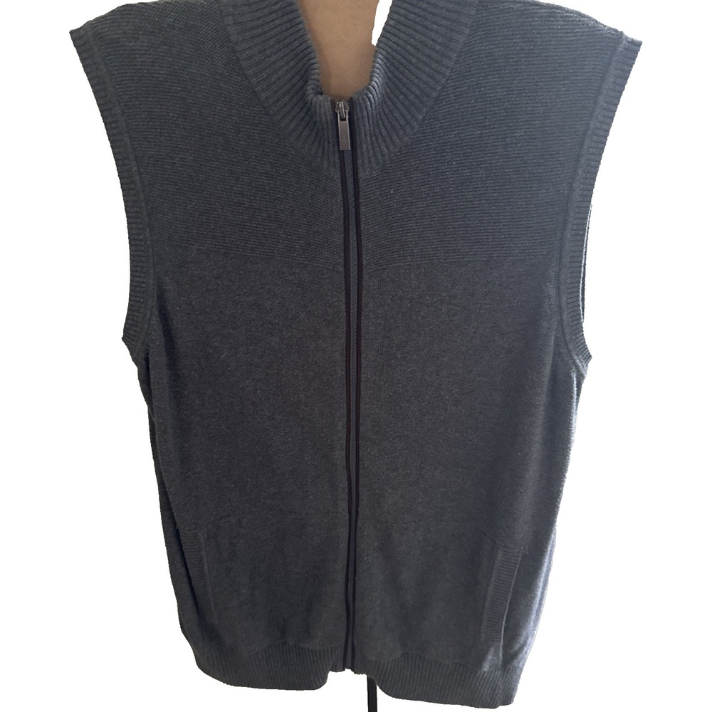 Southern Pines Full Zippered Sweater  Vest  Sleeveless Grey Size Large Cotton